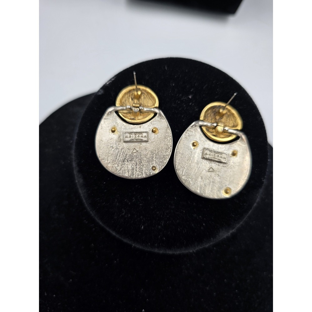 The Original Arizona Jean Co Mixed Metal Geometric Spiral Post Earrings Two Tone - Picture 4 of 6